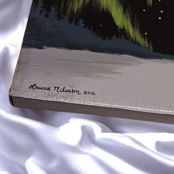 Set of 2 Signed Laura Nilsson Northern Lights Canvas Paintings  Aurora B… - Picture 7 of 9
